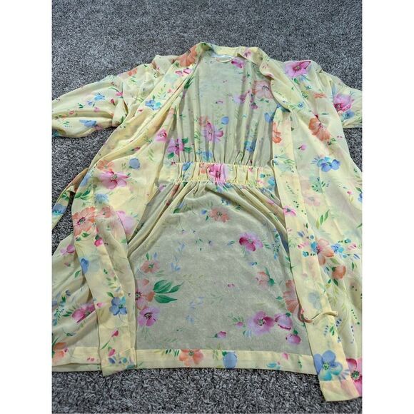 Vintage Victoria’s Secret Sheer Open Robe Yellow Floral Print Delicate Womens OS - Picture 5 of 11